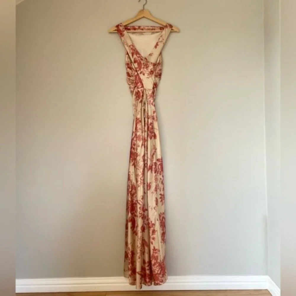 NEW Reformation Anaiis Long Silk Dress Cameo Rose Pink Cream Floral | size 4 - Picture 8 of 12